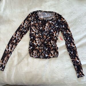 FP Movement by Free People Black & Brown Animal-Print Long Sleeve Top